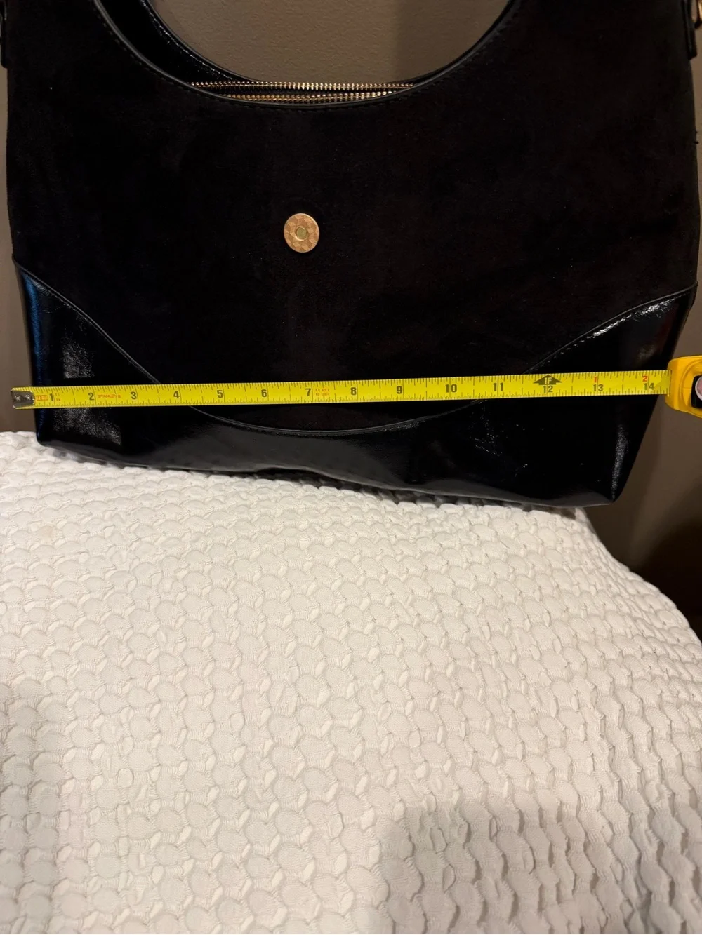 Black Suede & Leather Hobo Bag with Gold Hardware